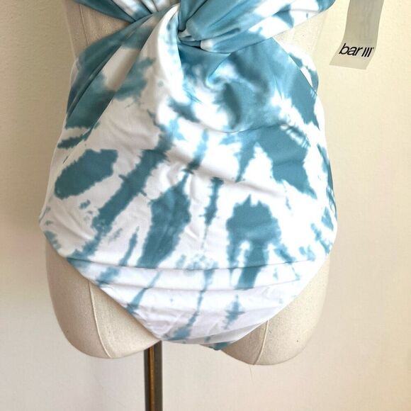 Bar III Spiraling Twist-Front Monokini One-Piece Swimsuit Aqua Blue White Size M - Picture 4 of 14